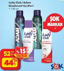 LADY CLUB/ADAM DEODORANT ÇEŞİTLERİ 150 ML